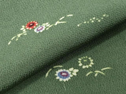 平和屋着物●上質な小紋　型染め　草花文　鬼しぼ縮緬　正絹　逸品　CABI0980gh