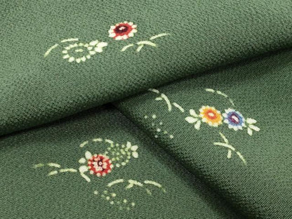 平和屋着物●上質な小紋　型染め　草花文　鬼しぼ縮緬　正絹　逸品　CABI0980gh