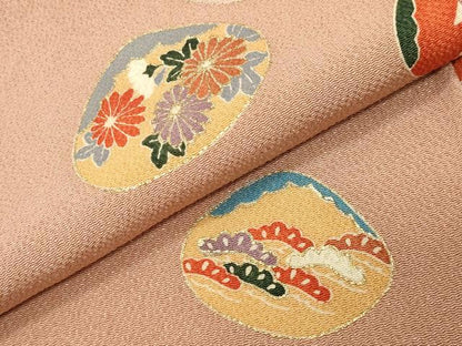 平和屋着物●上質な小紋　貝桶花文　金彩　鬼しぼ縮緬　正絹　逸品　CABI0981gh