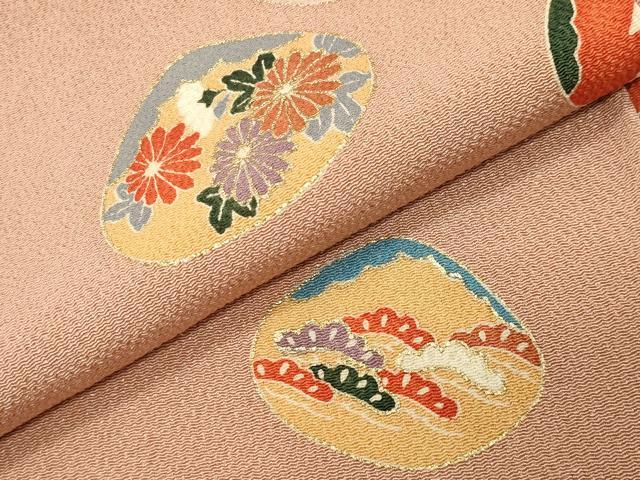 平和屋着物●上質な小紋　貝桶花文　金彩　鬼しぼ縮緬　正絹　逸品　CABI0981gh