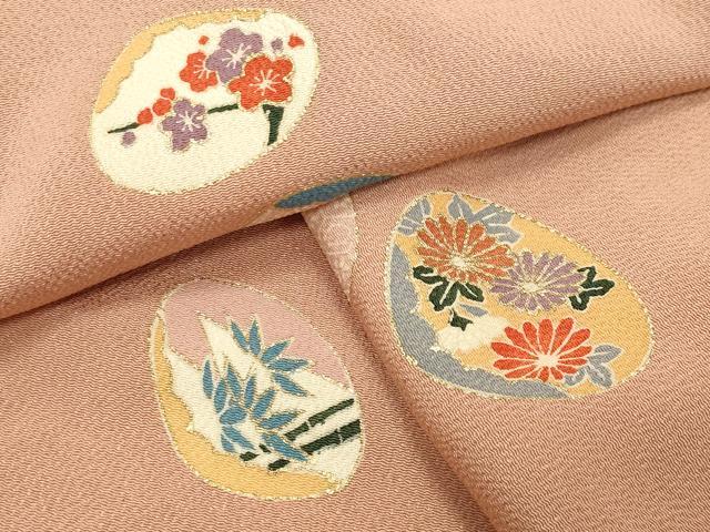 平和屋着物●上質な小紋　貝桶花文　金彩　鬼しぼ縮緬　正絹　逸品　CABI0981gh