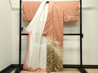 平和屋着物●訪問着　鼓地紙群鶴文　暈し染め　金彩　正絹　逸品　未使用　CABI0982gh