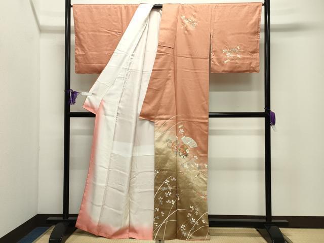 平和屋着物●訪問着　鼓地紙群鶴文　暈し染め　金彩　正絹　逸品　未使用　CABI0982gh