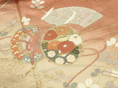 平和屋着物●訪問着　鼓地紙群鶴文　暈し染め　金彩　正絹　逸品　未使用　CABI0982gh