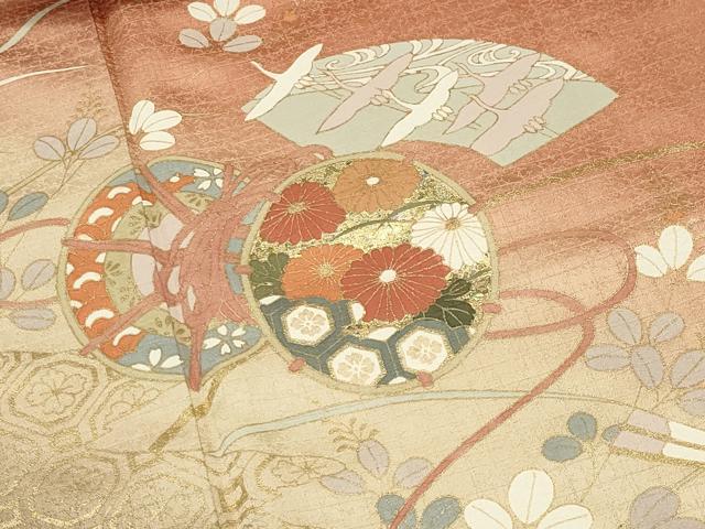 平和屋着物●訪問着　鼓地紙群鶴文　暈し染め　金彩　正絹　逸品　未使用　CABI0982gh