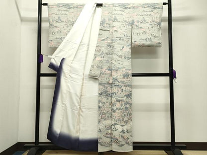 平和屋着物●訪問着　人物風景文　鬼しぼ縮緬　正絹　逸品　CABI0983gh