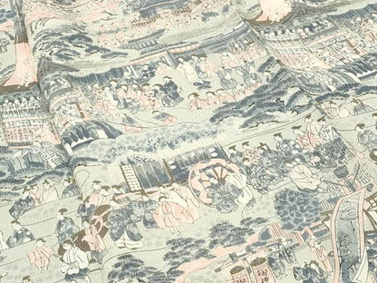 平和屋着物●訪問着　人物風景文　鬼しぼ縮緬　正絹　逸品　CABI0983gh