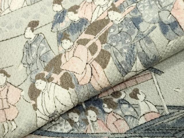 平和屋着物●訪問着　人物風景文　鬼しぼ縮緬　正絹　逸品　CABI0983gh