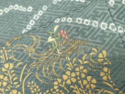 平和屋着物●訪問着　絞り　刺繍　流水草花文　金彩　正絹　逸品　CABI0985gh