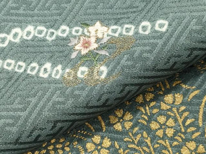 平和屋着物●訪問着　絞り　刺繍　流水草花文　金彩　正絹　逸品　CABI0985gh