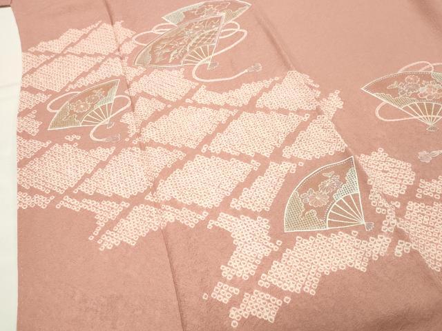 平和屋着物●中国三大刺繍　スワトウ刺繍　訪問着　絞り　扇面花文　金彩　正絹　逸品　CABI0986gh