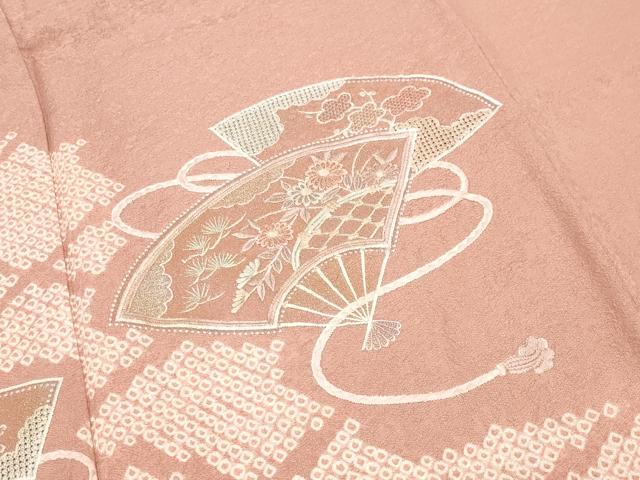 平和屋着物●中国三大刺繍　スワトウ刺繍　訪問着　絞り　扇面花文　金彩　正絹　逸品　CABI0986gh