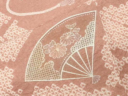 平和屋着物●中国三大刺繍　スワトウ刺繍　訪問着　絞り　扇面花文　金彩　正絹　逸品　CABI0986gh
