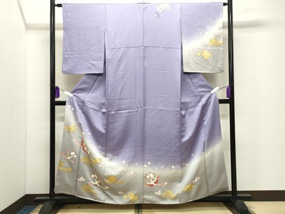 平和屋着物●訪問着　尾長鳥花文　暈し染め　金彩　正絹　逸品　CABI0987gh
