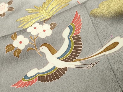 平和屋着物●訪問着　尾長鳥花文　暈し染め　金彩　正絹　逸品　CABI0987gh