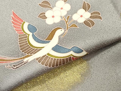 平和屋着物●訪問着　尾長鳥花文　暈し染め　金彩　正絹　逸品　CABI0987gh