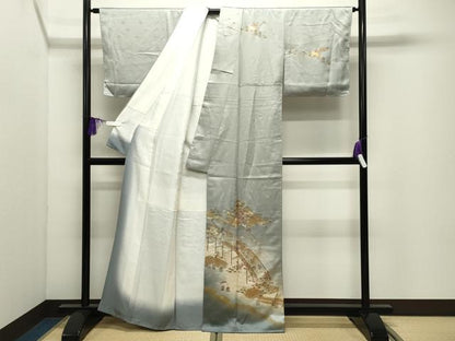 平和屋着物●訪問着　渡橋人物風景文　暈し染め　金銀彩　正絹　逸品　未使用　CABI0988gh