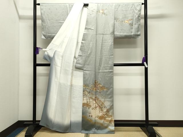 平和屋着物●訪問着　渡橋人物風景文　暈し染め　金銀彩　正絹　逸品　未使用　CABI0988gh