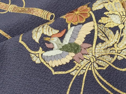 平和屋着物●訪問着　刺繍　鏡裏飛鳥花蝶文　金銀彩　正絹　逸品　CABI0989gh
