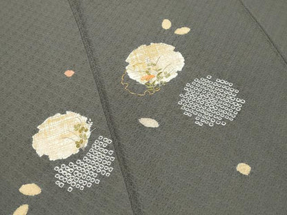 平和屋着物●訪問着　絞り　刺繍　雪輪重ね花文　金彩　正絹　逸品　CABI0991gh