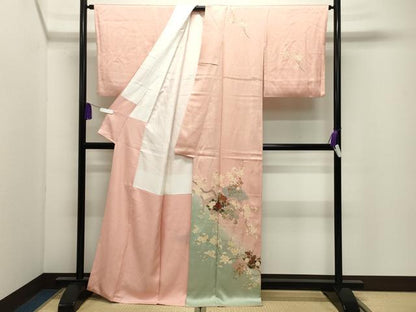 平和屋着物●訪問着　地紙枝花文　暈し染め　金彩　正絹　逸品　CABI0992gh