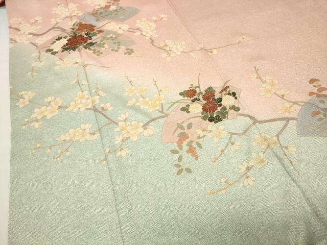 平和屋着物●訪問着　地紙枝花文　暈し染め　金彩　正絹　逸品　CABI0992gh