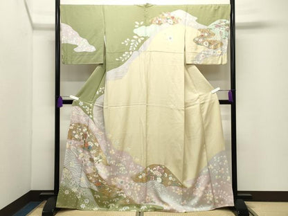平和屋着物●訪問着　駒刺繍　御所車花文　金彩　正絹　逸品　CABI0993gh