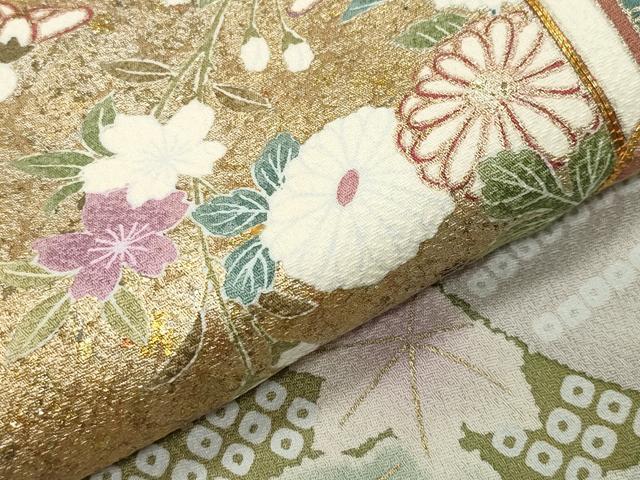 平和屋着物●訪問着　駒刺繍　御所車花文　金彩　正絹　逸品　CABI0993gh