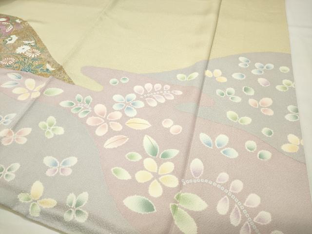 平和屋着物●訪問着　駒刺繍　御所車花文　金彩　正絹　逸品　CABI0993gh