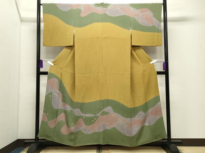 平和屋着物●訪問着　舞桜文　金彩　鬼しぼ縮緬　正絹　逸品　CABI0994gh