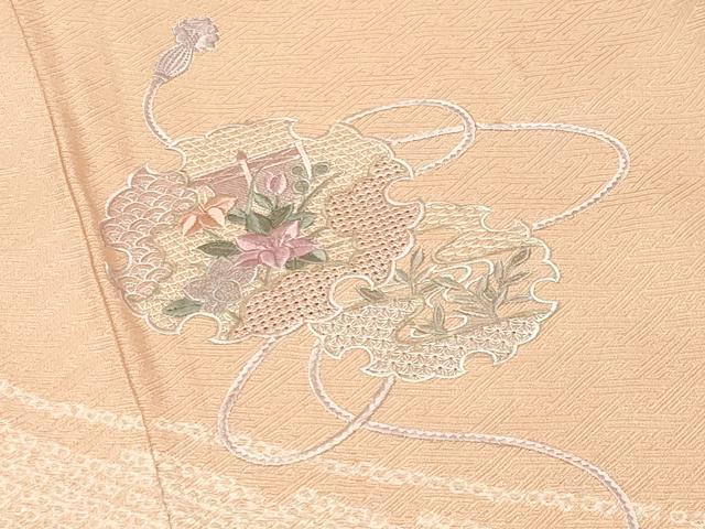 平和屋着物●中国三大刺繍　スワトウ刺繍　訪問着　絞り　雪輪花文　金糸　正絹　逸品　CABI0995gh