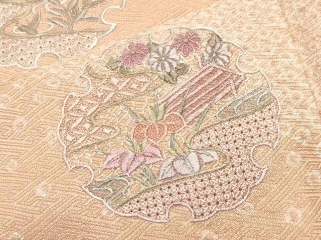 平和屋着物●中国三大刺繍　スワトウ刺繍　訪問着　絞り　雪輪花文　金糸　正絹　逸品　CABI0995gh
