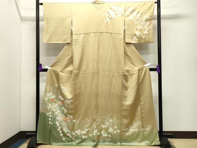 平和屋着物●訪問着　駒刺繍　枝松花文　暈し染め　金銀彩　正絹　逸品　CABI0999gh