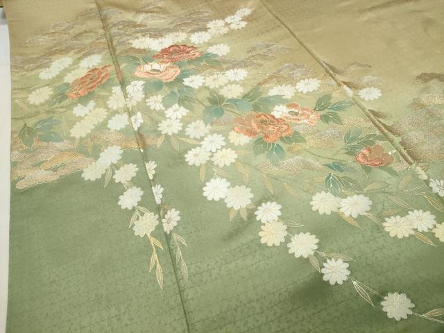 平和屋着物●訪問着　駒刺繍　枝松花文　暈し染め　金銀彩　正絹　逸品　CABI0999gh