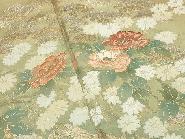 平和屋着物●訪問着　駒刺繍　枝松花文　暈し染め　金銀彩　正絹　逸品　CABI0999gh