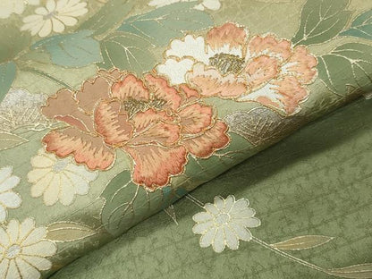 平和屋着物●訪問着　駒刺繍　枝松花文　暈し染め　金銀彩　正絹　逸品　CABI0999gh