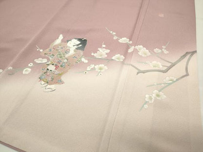 平和屋着物●色留訪問着　友禅　作家物　人物枝梅文　暈し染め　正絹　逸品　CABI1000gh