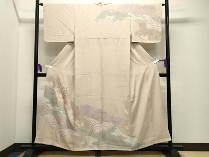 平和屋着物●訪問着　絞り　刺繍　草花文　金彩　正絹　逸品　CABI1001gh