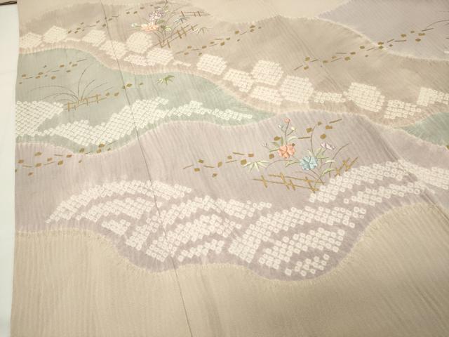 平和屋着物●訪問着　絞り　刺繍　草花文　金彩　正絹　逸品　CABI1001gh