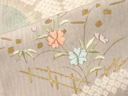 平和屋着物●訪問着　絞り　刺繍　草花文　金彩　正絹　逸品　CABI1001gh