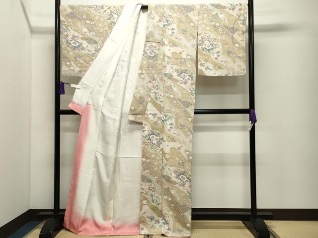 平和屋着物●上質な小紋　花車扇面文　金彩　鬼しぼ縮緬　正絹　逸品　未使用　CABI1002gh