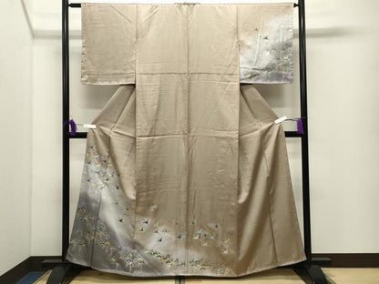 平和屋着物●訪問着　螺鈿　群鶴松文　暈し染め　金銀彩　正絹　逸品　CABI1004gh