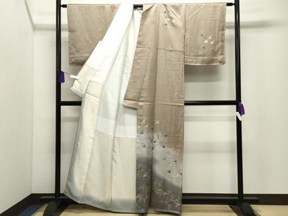 平和屋着物●訪問着　螺鈿　群鶴松文　暈し染め　金銀彩　正絹　逸品　CABI1004gh