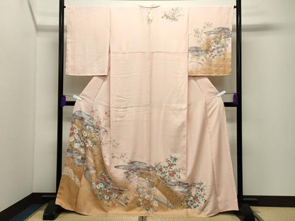 平和屋着物●訪問着　渡橋花文　暈し染め　金彩　正絹　逸品　未使用　CABI1005gh