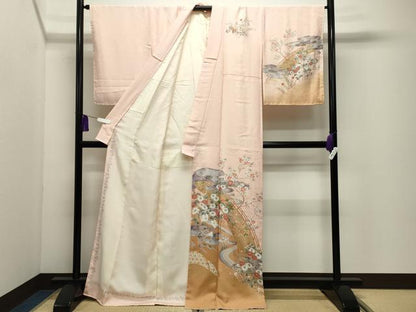 平和屋着物●訪問着　渡橋花文　暈し染め　金彩　正絹　逸品　未使用　CABI1005gh