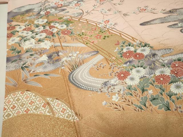 平和屋着物●訪問着　渡橋花文　暈し染め　金彩　正絹　逸品　未使用　CABI1005gh