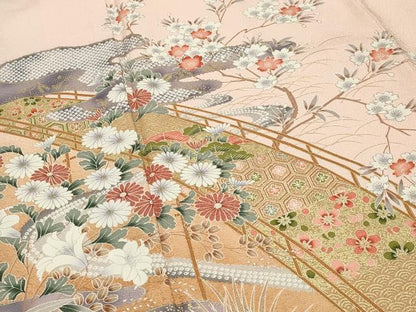 平和屋着物●訪問着　渡橋花文　暈し染め　金彩　正絹　逸品　未使用　CABI1005gh
