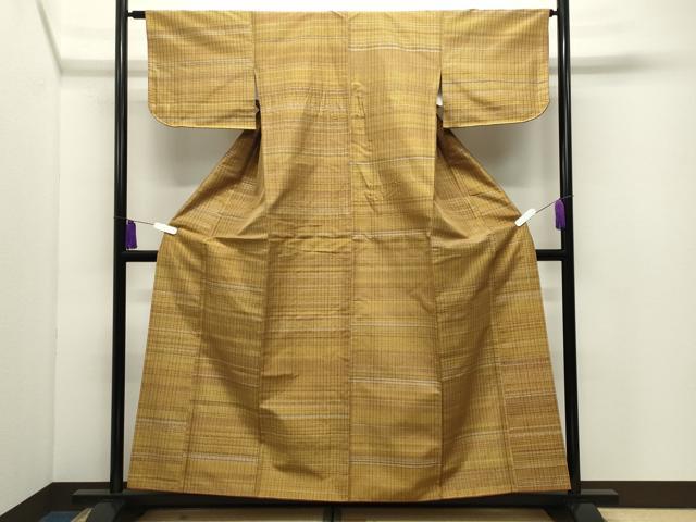 平和屋着物●本場黄八丈　平織　紬　格子　正絹　逸品　CABI1006gh