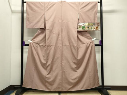 平和屋着物●本場真綿絢結城紬　色無地　梅染色　証紙付き　正絹　逸品　未使用　CABI1009gh