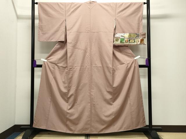 平和屋着物●本場真綿絢結城紬　色無地　梅染色　証紙付き　正絹　逸品　未使用　CABI1009gh